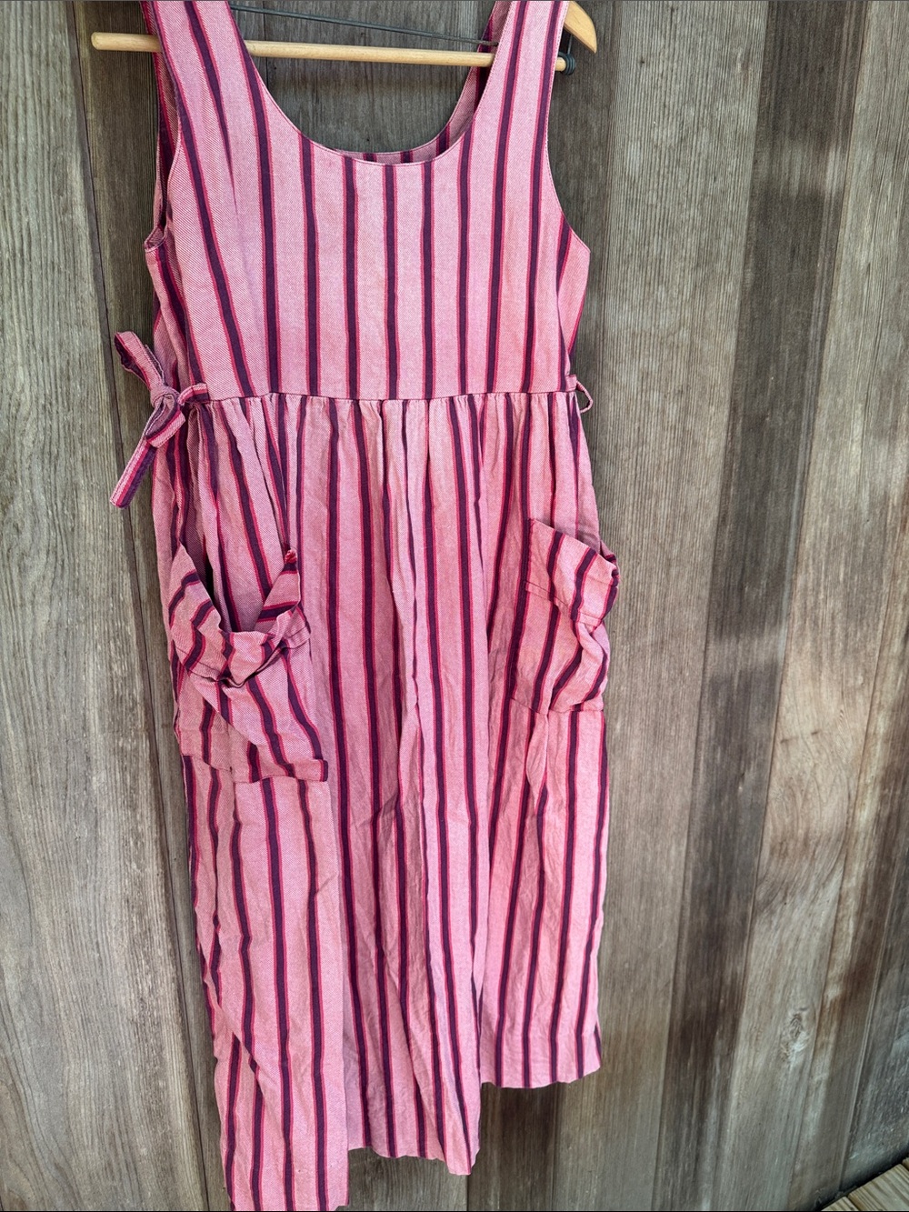 Pink Striped Sleeveless Tie-Waist Dress